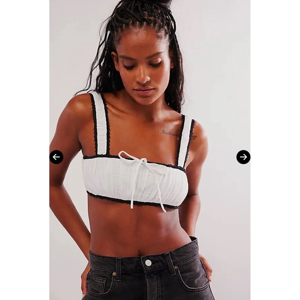 Free People NWOT‎ Enchanted Micro Cami Size Medium White Black Lace Trim
